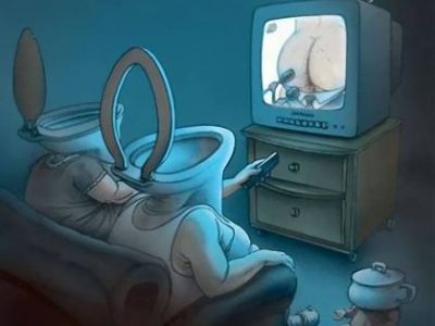 Телевизор и унитазы. Карикатура: tv21.ru