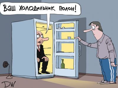 Путин, холодильник и избиратель. Карикатура: С. Елкина, dw.com, facebook.com/sergey.elkin1