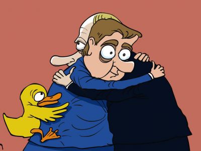 Путин, Медведев и уточка. Карикатура: С. Елкин, dw.com