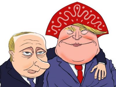 Путин и Трамп после ЧМ-2018. Карикатура: С. Елкин, dw.com