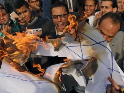 Сожжение израилькой символики на антиизраильской демонстрации. Фото: Reuters