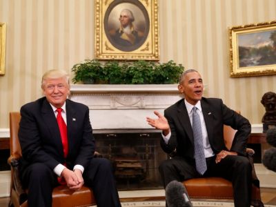 Барак Обама на встрече с Дональдом Трампом в Овальном кабинете Белого дома в Вашингтоне 10.11.2016. Фото: AP  / Pablo Martinez Monsivais
