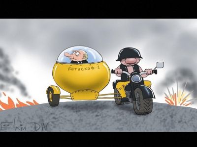 Путин и его новый "батискаф". Карикатура С.Елкина: dw.com