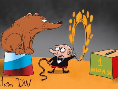 Дрессировщик. Путин и голосование 1 июля. Карикатура С.Елкина: dw.com