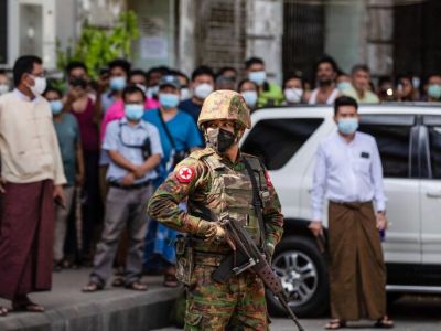 Военные патрули после переворота в Мьянме, февр. 2021. Фото: Getty Images