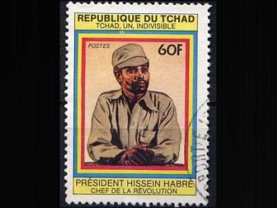 Хиссен Хабре, экс-диктатор Чада. Почтовая марка Чада: Michel № 1004.